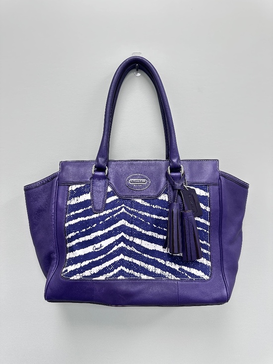 Coach Handbags - Vintage Coach Legacy Purple Leather and Zebra Printed Canvas Candace Carryall